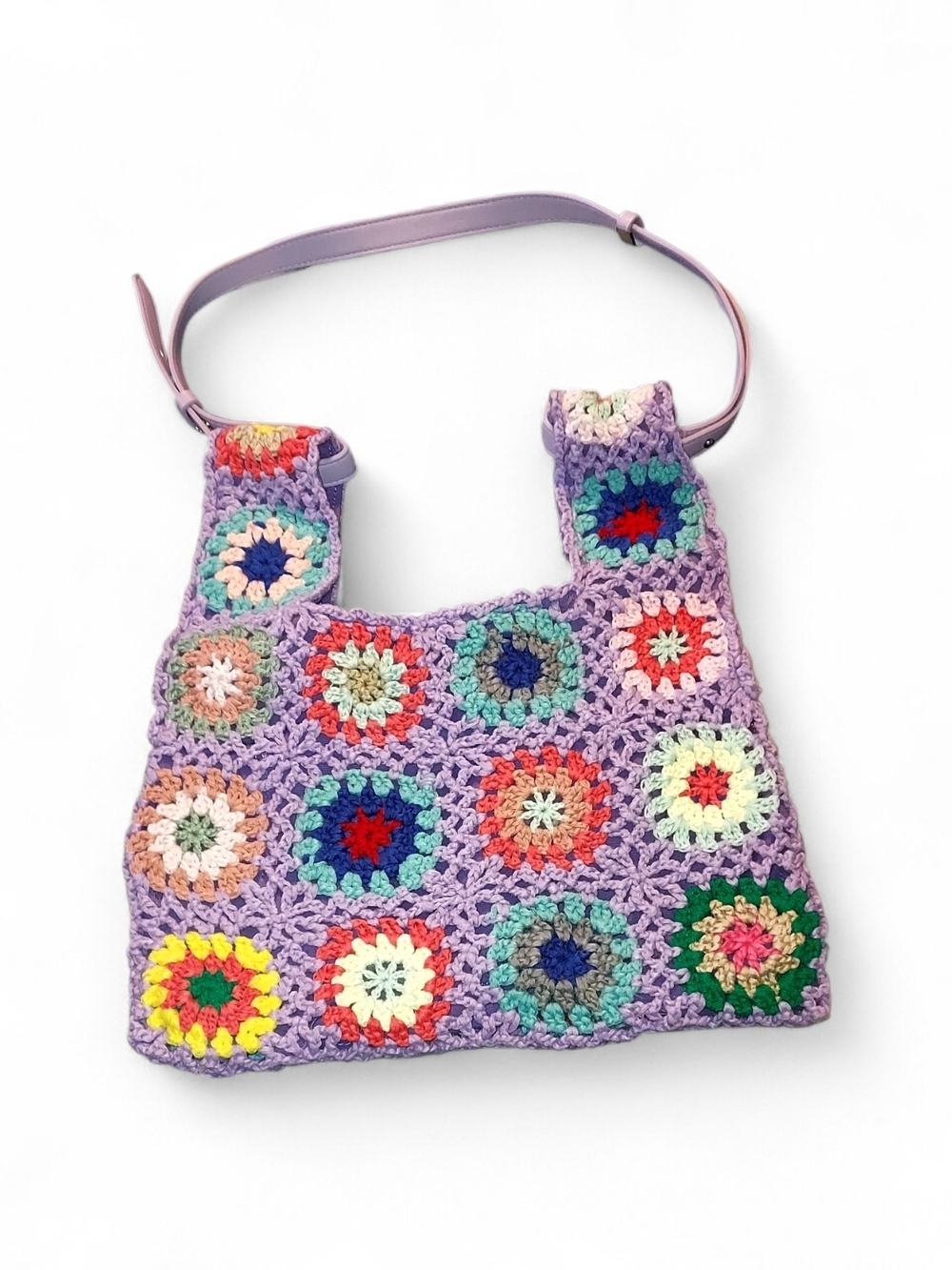 Lavender Crochet Granny Square Shoulder Bag - Picture 2 of 4